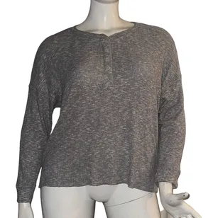 American Eagle Marled Ribbed 1/4 Button Top thumbnail 1