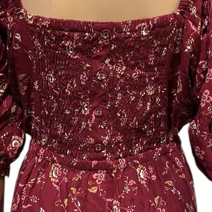 Mod Lusive Rayon Burgundy Floral Print Smocked Back Puff Sleeve Maxi Dress XL thumbnail 7