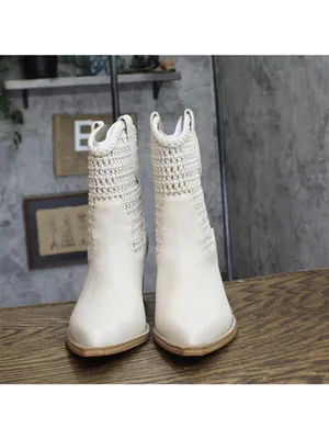 NWT DV Dolce Vita Leather Pull-On Pointed Toe Western Booties Ivory Off White 8M thumbnail 8