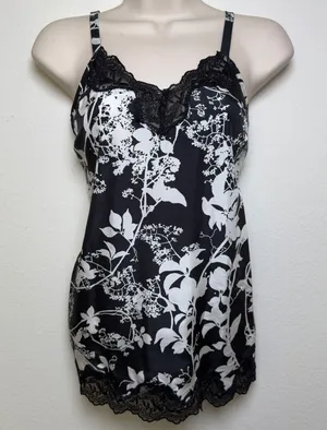 VTG y2k Express Women 100% SILK Cami Top Small Black‎ Floral Lace Whimsigoth thumbnail 1