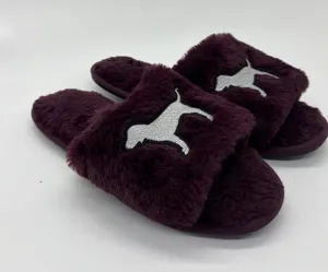 PINK Victoria's Secret Shoes Womens Size 9.5 Purple Furry Slide Slippers Logo thumbnail 1