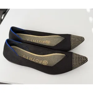Rothy's The Point Black/Gold Embroidered Cap Toe Flats Women's Size 6 Retired thumbnail 9
