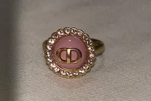 Christian Dior Petit CD Baroque Ring Gold-Finish Metal, Pink Crystals thumbnail 3
