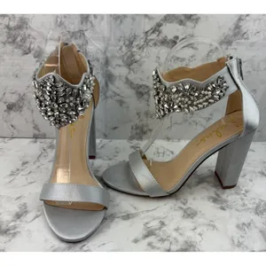 *Lulus Dannah Embellished Silver Ankle Strap Wedding Bride Prom Party thumbnail 4