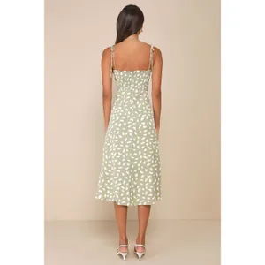 NWT Lulus Party in Paris Sage Green Print Tie-Strap Midi Dress Bohemian Size XL thumbnail 4
