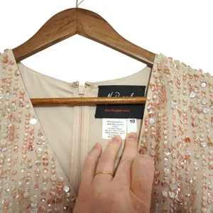 Mac Duggal Pink Nude Sequin V-Neck Long‎ Sleeve Midi Dress Size 10 NWT Formal thumbnail 11