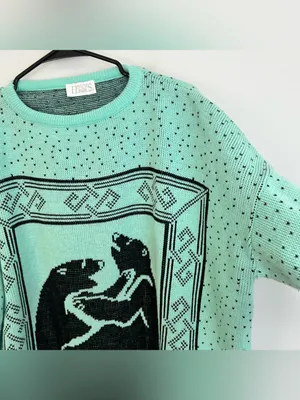 Vintage Honors Plus Teal Blue/Black Crewneck Bears and Polka Dot Sweater Size XL thumbnail 6
