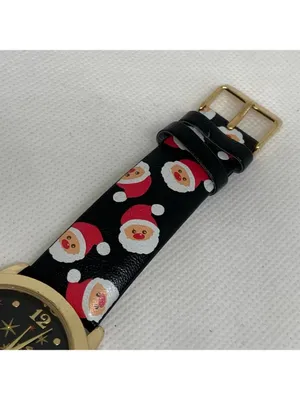 Geneva Women’s gold tone quartz watch 36mm black dial leather band running thumbnail 4