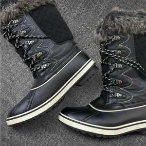 Black Faux Fur Trim Winter Snow Boots thumbnail 2