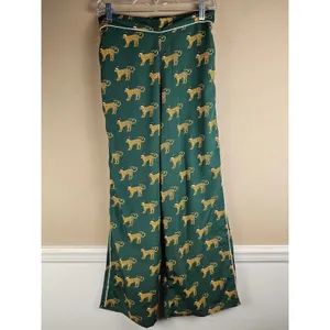 Bouffants & Broken Hearts‎ Womens Green Santa Leopard Print Pajamas Small thumbnail 5