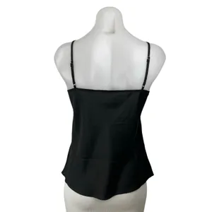 Lulus Women's Black Silky Satin Lace Trim Cowl Neck Sleeveless Cami Tank Top XL thumbnail 4
