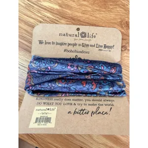 Natural Life Velvet Boho Bandeau Floral Paisley Multi-Way Headband Blue One Size thumbnail 2