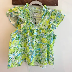 NWT Avara Maddie Ruffled Tie Neck‎ Top Large Green thumbnail 1