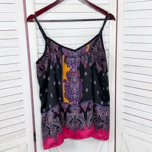 Express Damask Paisley Satin Camisole Tank Top Black Pink Multi Large Y2K‎ Boho thumbnail 8