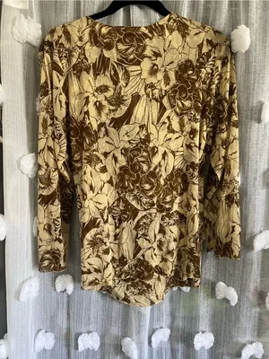 Tommy Bahama Floral Wrap-Style Blouse in Cream and Brown thumbnail 2