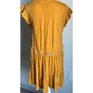 Free People Boho Yellow Embroidered Flowy Ruffle Top Blouse Oversized Size S thumbnail 5