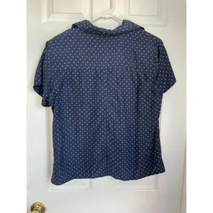 Vtg Willow Ridge Top Womens Size L Silk Button Navy polk dot Boxy Mom 90s thumbnail 3