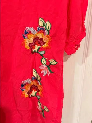 Final Price Johnny Was Hot Pink Embroidered Button-Front Tunic thumbnail 6