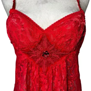 Vintage‎ Y2K Red Lace Sequin Babydoll Tank Lingerie Sheer Slip Chemise Large thumbnail 4