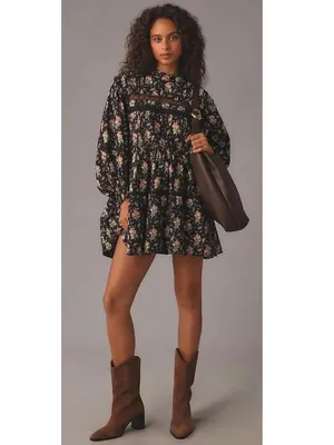 Anthropologie Pilcro Swing Mini Dress Womens Large Black Floral NWT Lace thumbnail 15