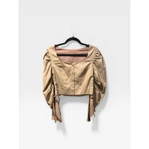 Revolve Lovers and Friends Crop Top Khaki Ruched Puff Sleeve Regencycore Small thumbnail 7