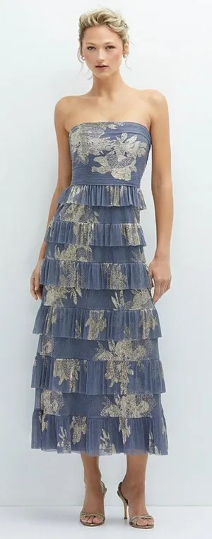 After Six Ruffle Tiered‎ Skirt Metallic Pleated Midi Dress Size XS thumbnail 1