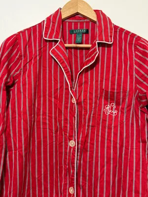 Ralph Lauren Striped Pajama Button Shirt Dress Size Small Red Christmas Holidays thumbnail 4