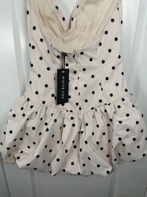 White Fox The Moment I Met You Mini Dress Cream Black Polka Dot XS thumbnail 9