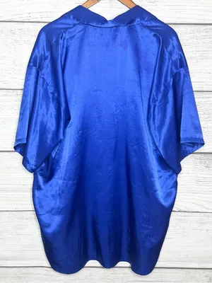 Vintage Victoria's Secret Gold Label Royal Blue Satin Button-Up Nightgown Small thumbnail 7