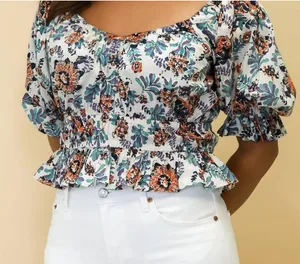 Cleobella Womens Floral Smocked Peplum Puff Sleeve Top White Multi Size Small thumbnail 1