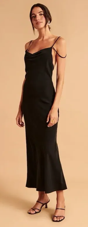 NWT PETITE Abercrombie Cowl Neck Slip Maxi Dress Black Large thumbnail 1