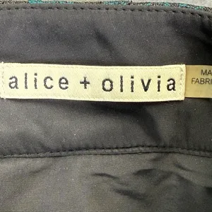 Alice + Olivia Black Teal Metallic Brocade‎ Pleated Mini Skirt estimated S thumbnail 2