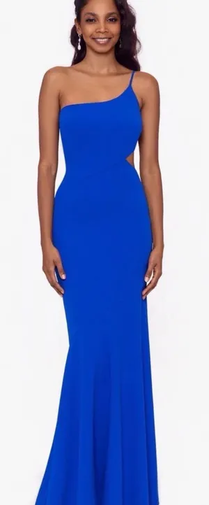 Betsy & Adam One-Shoulder Cobalt Blue Cutout Evening Gown thumbnail 1
