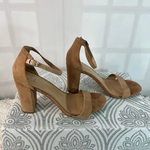 A New Day Tan Ema High Block Heel Square Toe Suede Ankle Strap Sandals Size 10 thumbnail 3