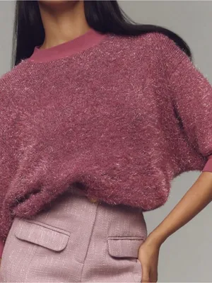 NWT Anthropologie Maeve Violetta Tinsel Keyhole Pink Sparkle Sweater thumbnail 2