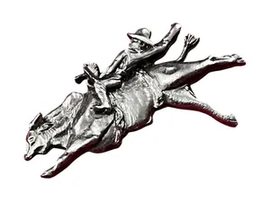 Pewter Bucking Bronco Rodeo Cowboy Bolo Slide Hat Lapel Pin thumbnail 1