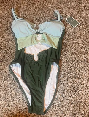 E.M.MENIE One Piece‎ Cutout Swimsuit Women's Green Blue Swimwear thumbnail 1