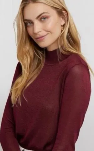 Rebecca Minkoff Adele Mock Neck Sweater Burgundy Glitter Mesh Long Sleeve Top S thumbnail 1