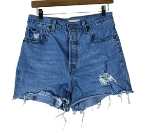 Levi's Ribcage Shorts Distressed Denim Cutoff Light Wash High Rise Size 29 thumbnail 1