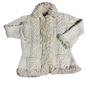 Ecuadorian Handknit Women's Chunky Wool‎ Sweater Jacket Full Zip Boho Size L thumbnail 2