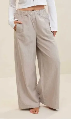 Aerie Pull On Wide Leg Pinstripe Trouser Pants Tan Beige XS thumbnail 1