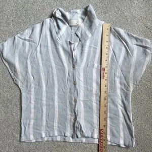 Wilfred Free Button Up Crop Blouse Top Light Blue White Stripes Size Small thumbnail 10