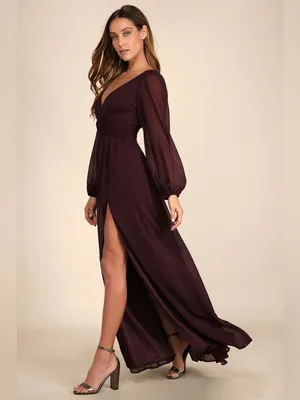 LULU’S Enchant My Love Dark Purple V-Neck Long Sleeve Maxi Dress thumbnail 2