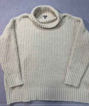 Aerie Cream Chenille Chunky Knit Cowl Neck Turtleneck Sweater Size M thumbnail 1
