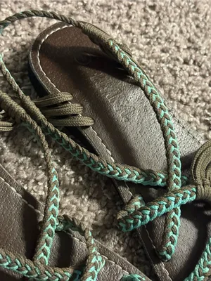 Plaka Size 7 Brown Turquoise Braided Rope Flat Sandals Bohemian Outdoors Beach thumbnail 11