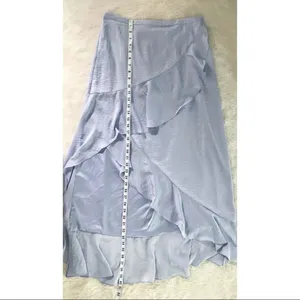 THE JETSET DIARIES‎ Purple Satin Midi Skirt Draped Ruffle Thigh Slit Large New thumbnail 16