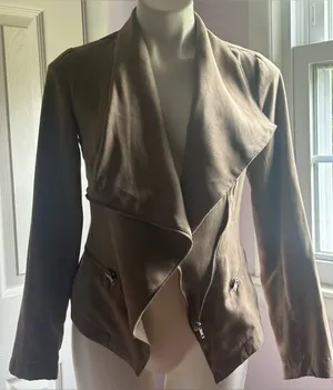 RAMPAGE Brown Tan Moto Faux Suede Asymmetrical Zip Up Pockets SleevesJacket Sz S thumbnail 1