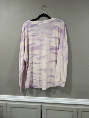 PINK Victoria's Secret Lavender Tie-Dye V-Neck Long Sleeve Terry Cloth Sweatshir thumbnail 4