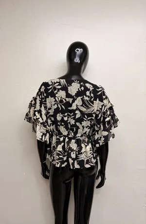 Marc New York Women's Black Floral V-Neck Ruffle Blouse thumbnail 5