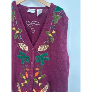 Vintage Sweater Vest Women M Autumn Fall Embroidered Beaded Teacher Granny thumbnail 2